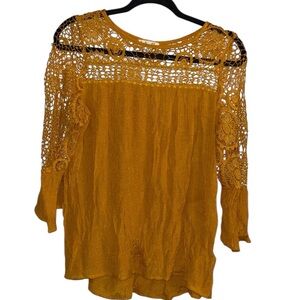 Indigo Rose Mustard Yellow Lace Top